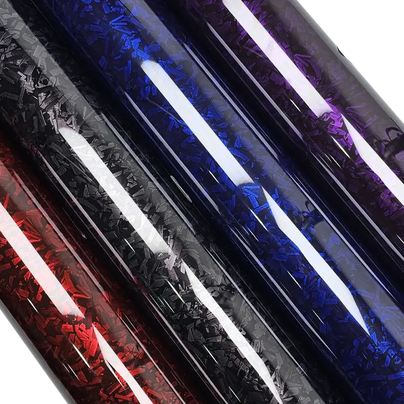 High Glossy Black Red Blue Purple Forged Carbon Fiber Car Wrap Vinyl Wrap Exterior Car Stickers Decals for Vehicle Film Wrapping