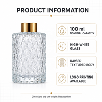 Bouteille diffuseur à roseaux en verre texturé personnalisée en gros, vide, transparente, pour huiles essentielles d'aromathérapie, avec bouchon noir ou doré