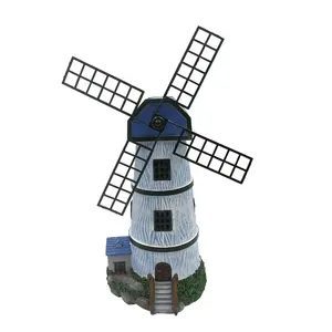 Wholesale handmade home and garden decor Solar Waterproof polyresin wind mill shaped resin lawn light
