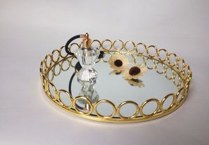 Modern Gold Round Ornate Metal Serving Mirrored <strong>Tray</strong> with Circles for Jewelry <strong>Makeup</strong> Chrom Tablett - Product Image 5