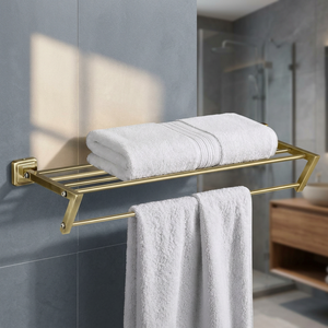 Toallero Doble de Latón Moderno, Montado en la Pared, con Estante Organizador para Baño, 2 Barras - Product Image 3