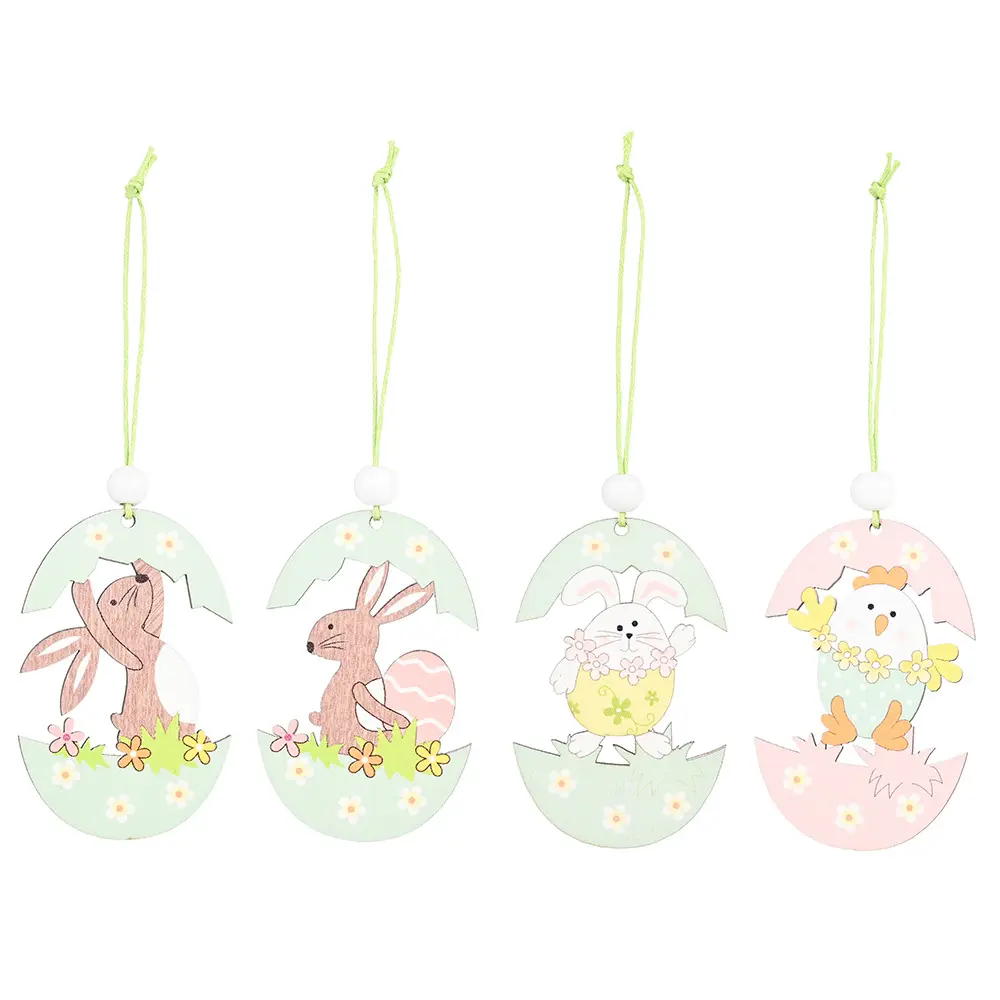 2 pièces/ensemble fournitures de décoration du jour de pâques lapin en bois pendentif oeuf décoration de maison de vacances