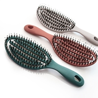 Peigne de massage à pagaie incurvée à marque privée, poils de sanglier mats, ventilation creuse, démêloir, brosse à cheveux pour séchage rapide, brosse coiffante