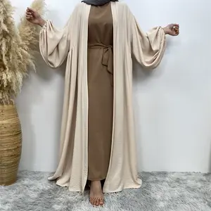 Uni Kimono Abayas Puff Sleeve Loose Folds Robe Kabaya With Pockets Muslim Ramadan Eid Women Clothing Turkish African Kaftan