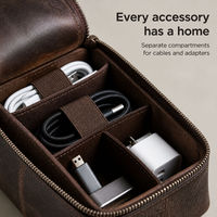 Sac organisateur d'accessoires numériques en cuir Crazy Horse, pochette de voyage multi-compartiments pour câbles, chargeur, batterie externe, écouteurs