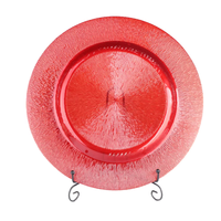 Assiette de Présentation en Verre Texturé Rouge Vibrant Écologique Gravée pour Mariages, Banquets et Décoration de Table d'Hôtel (Vente en Gros)