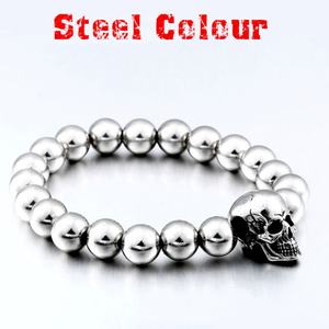 Edgy Punk Gold Skull Elastic <b>Beaded</b> <b>Bracelet</b> for <b>Men</b> Tactical 316L Stainless Steel Hypoallergenic Unisex Fashion Jewelry - Product Image 5