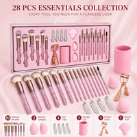 Ensemble de 28 pinceaux de maquillage Glitz and Glam, style professionnel, pinceaux de maquillage de luxe, éponge