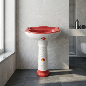 Nouvel Arrivage Vinus Ensemble de Lavabo sur Pied en Céramique Noir Blanc Design Côtier Coloré pour Salle de Bain - Product Image 6