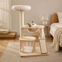 Arbre à chat en bois de chêne naturel, tour à chat, rampe à gratter en sisal, meubles pour chat d'intérieur à plusieurs niveaux