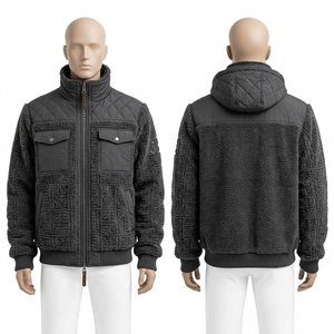 Men's Hooded <b>Fleece</b> <b>Jacket</b> Stand Collar Zipper Closure <b>Thick</b> Sherpa Lining Windproof Casual Winter Wear - Product Image 1