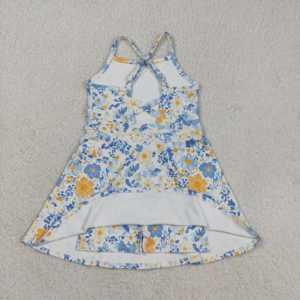 Robe de yoga personnalisée GSD3565 pour petite fille, motif floral bleu et jaune, haute qualité, vente en gros pour enfants, sans manches, athlétique, été - Product Image 5