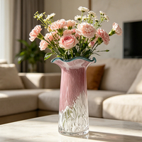 Vase en verre à col haut et volanté, fait main et écologique, pour une touche glamour, idéal pour Pâques et Noël, décoration intérieure et de bureau