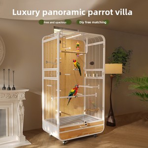 Moderne Vogeldecoratie Vogelkooi Luxe Elegant Hout & Glas Frame Stabiele Basis Slijtvast Ecologisch Veilig Grote Vogel - Product Image 3