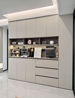 Buffet moderne, armoire de rangement en bois sur mesure avec éclairage LED et porte vitrée pour salle à manger