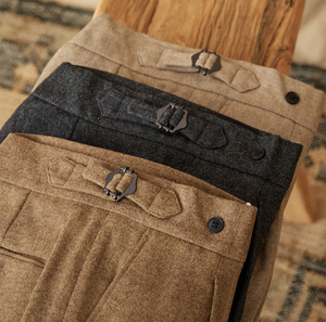 <span class=keywords><strong>Pantalon</strong></span> de <span class=keywords><strong>Costume</strong></span> Homme en <span class=keywords><strong>Laine</strong></span> Chevrons Taille Haute Épais Chaud Style Décontracté Tombé Napolitain pour Automne et Hiver - Product Image 6