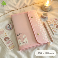 Carnet à feuilles mobiles rechargeable en PP avec fermeture à pression, couleur macaron, avec pendentif, papier épais, journal étudiant, papeterie