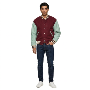Veste de baseball pour homme 2024 OEM personnalisée, deux couleurs, manches en cuir, empiècements en cuir, broderie chenille, style streetwear - Product Image 1