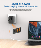 Adaptateur de voyage USB Leishen PD35W 10A avec 2 ports USB-A et 2 ports USB-C, adaptateur universel multi-prises