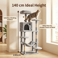 Arbre à chat en bois de grande taille avec griffoir en sisal, niche pour chat, hamac et plateforme supérieure pour chats de grande taille - Design minimaliste en carton