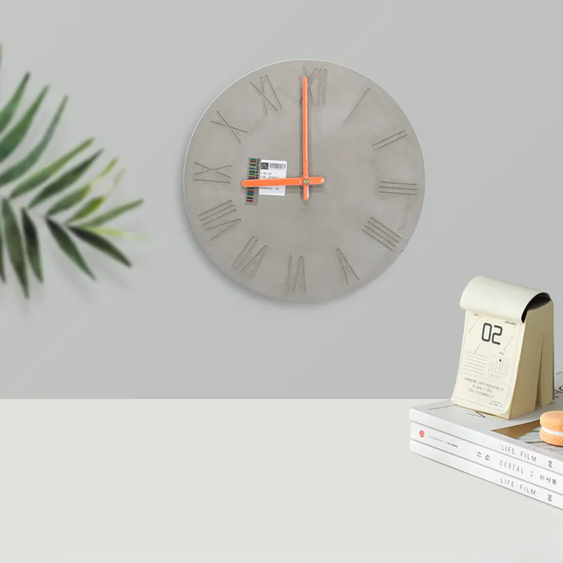 Unique design wall clock wholesale antique cement hanging wall clocks with orange pointer