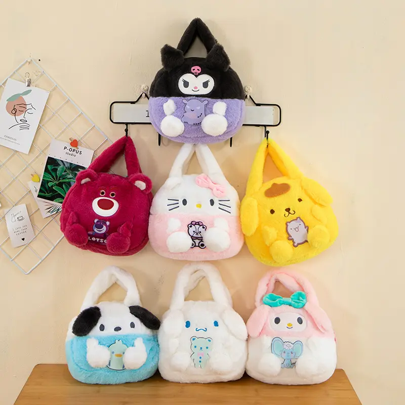 Cartone animato Kt gatto ragazze borse di peluche Kuromi melodia Cinnamoroll Pochacco Plushie borse di grande capacità orso borse a tracolla