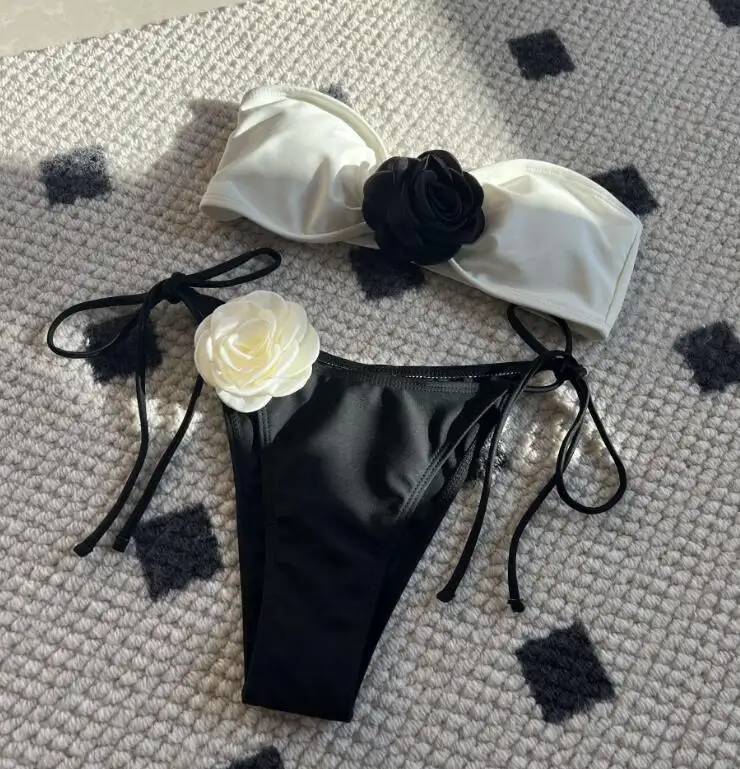 Hanya kedatangan stok 7 warna 3D cetak bunga Bandeau atasan baju renang wanita seksi murah Mini Bikini Set