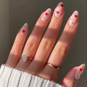 <span class=keywords><strong>Faux</strong></span> ongles en amande pour la Saint-Valentin, fournisseur, faits à la main, strass, cœur rouge, amande, marque privée, ongles à <span class=keywords><strong>coller</strong></span> pour femmes - Product Image 1