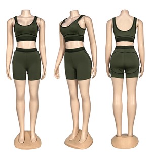 Conjuntos de Yoga, Pantalones Cortos de Cintura Alta, Top Corto, Spandex, Nailon, 7 Colores, Q6279 - Product Image 6