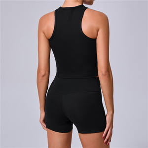 <span class=keywords><strong>P911</strong></span> Ropa de gimnasio de cintura alta para mujer con logotipo personalizado Pantalones cortos de fitness Traje Sujetador deportivo de patrón sólido y pantalones cortos deportivos de cintura elástica - Product Image 4