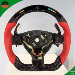 Volant personnalisé en cuir et fibre de carbone forgée rouge avec palettes de changement de vitesse LED et surpiqûres perforées noires pour Volkswagen <span class=keywords><strong>Golf</strong></span> GTI <span class=keywords><strong>R32</strong></span> - Product Image 1