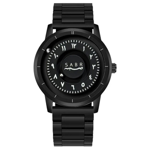 Montre homme SABR à mouvement à quartz, bracelet en acier inoxydable, cadran noir arabe, aiguille à défilement, boule magnétique - Product Image 1