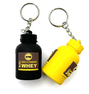 Tùy chỉnh 3D PVC cao su có thể móc chìa khóa phòng tập thể dục protein bột Jar Keychain