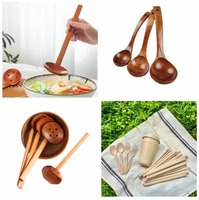 Cuillère à ramen jetable en bambou écologique à long manche, louche en bois, cuillère ajourée en forme de carapace de tortue, cuillères à soupe