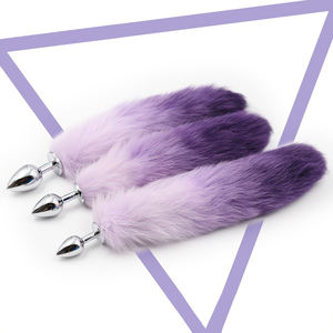 Colore sfumato capelli artificiali plug anale <span class=keywords><strong>coda</strong></span> viola <span class=keywords><strong>rosa</strong></span> merci del sesso coppia in metallo <span class=keywords><strong>coda</strong></span> di volpe - Product Image 2