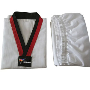 Dobok de Taekwondo Unisex, Traje de Entrenamiento Resistente, Rojo y Negro, Cuello en V, para Entrenamiento de Artes Marciales, Logotipo Personalizado, Venta al Por Mayor - Product Image 5