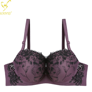 BINNYS Floral Plain Nhuộm Cộng Với Kích Thước 80 85 90 95 D Cup Bra 3/4 Cup Nylon Dây Đai Điều Chỉnh Underwire Bras