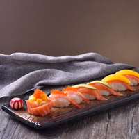 Plateau à sushi en céramique classique de 14 pouces pour restaurant à thème, écologique, durable, jetable, compatible micro-ondes, plat de cuisson au gril