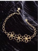 Bracelet en or massif 18 carats AU750, tressé ajouré, motif floral, avec trois fleurs, pour femme, vente en gros