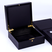 Coffret cadeau de luxe en bois noir fait à la main avec logo personnalisé pour bijoux, montres et verres à vin, imprimé au laser