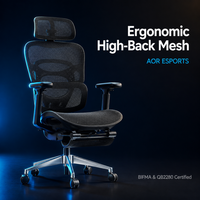 Chaise de bureau ergonomique AOR pour la maison, dossier haut en maille, repose-pieds rétractable, base en alliage d'aluminium, robuste, pour le gaming, vente en gros usine