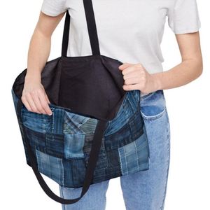 Custom Large Denim Tote <b>Bag</b> Women's Weekender <b>Patchwork</b> Embroidery Autumn Summer Open Closure Shopping Shoulder Stylish Travel - Product Image 4