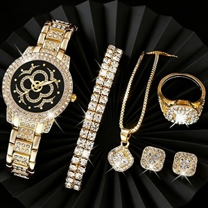 Nouvelle montre tendance pour femme, ensemble de bijoux or, argent, or rose, strass scintillants, collier, bracelet, bagues, boucles d'oreilles, cadeau hip-hop - Product Image 6