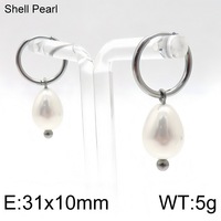 Boucles d'oreilles pendantes en acier inoxydable style français vintage avec perles coquillages et perles facettées en forme de goutte d'eau pour femme