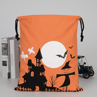 Sac à dos à cordon d'Halloween, imprimé maison hantée, fantôme, chauve-souris, sac à bonbons pour la fête de Halloween, sac de rangement à cordon pour enfants