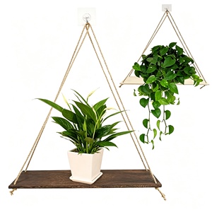 Estantes de Pared Rústicos Boho de Madera y Cuerda de Yute de un Solo Nivel, Multifuncionales, con Herrajes Incluidos, para Plantas, Dormitorio, Baño, Cocina, Decoración del Hogar - Product Image 1