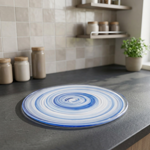 Plato Redondo Espiral Azul, Vajilla de Cerámica Hecha a Mano, Plato para Servir, Decoración para Mesa de Centro de Sala de Estar - Product Image 3