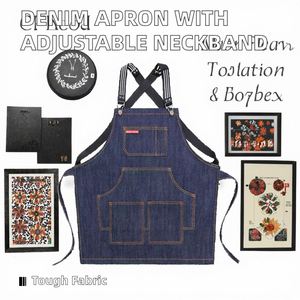 Adjustable Neckband Waistline Sleeveless Denim <b>Apron</b> Soft Durable Eco-Friendly Fashionable <b>Kitchen</b> Garden Overalls Front Pocket - Product Image 4