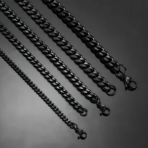 Chaînes cubaines classiques en acier inoxydable noir de 3,6 mm/5 mm/6 mm/7 mm/8 mm pour hommes et garçons, collier épais de 14 à 30 pouces - Product Image 3
