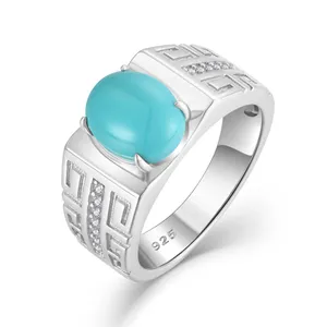 YILUN, anillo de <span class=keywords><strong>turquesa</strong></span> de Plata de Ley 925 de alta calidad, Zirconia chapada en rodio, diseño de llave griega, anillo de piedra <span class=keywords><strong>turquesa</strong></span> para hombres - Product Image 1
